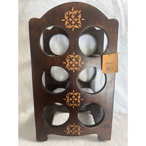 Pier 1 Imports Dark Brown Tan Wood 6-Bottle Wine Rack